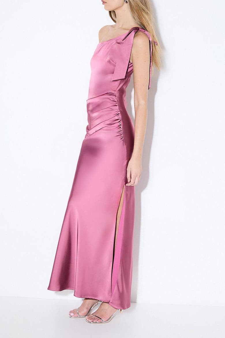 Asymmetric Shoulder Bridesmaid Dress, Alternate, color, Berry