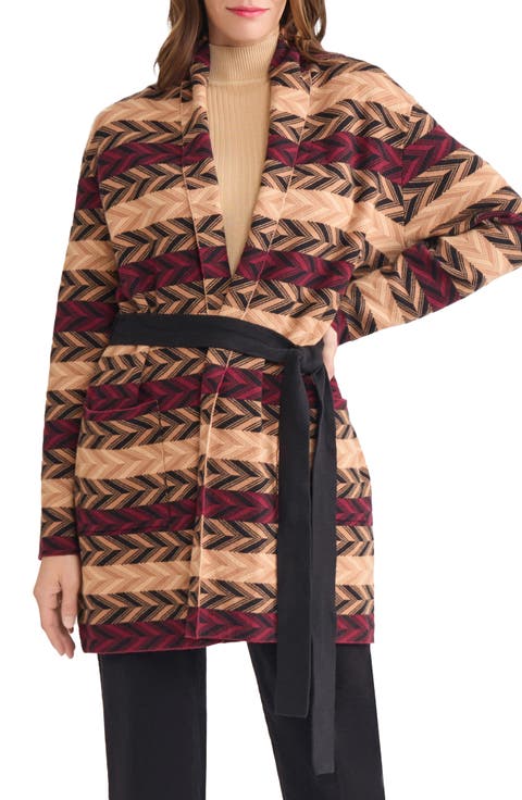 Stripe Jacquard Belted Cardigan (Regular & Petite)