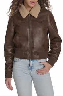 Levi's Faux Shearling Trim Faux Leather Western Bomber Jacket