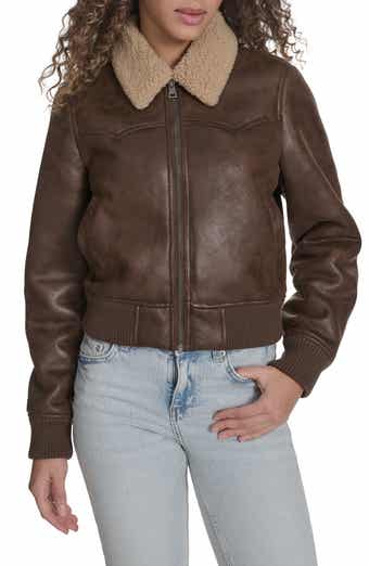 Levi's Faux Shearling Trim Faux Leather Western Bomber Jacket