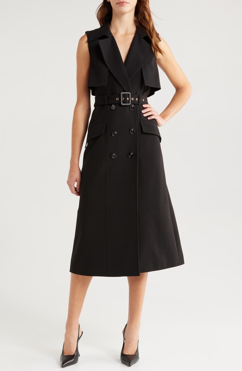 French Connection Azra Sleeveless Trench Coat Dress, Main, color, Black