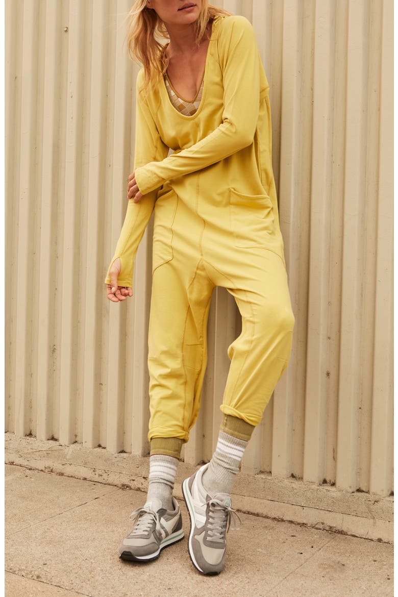 FP Movement Hot Shot Long Sleeve Stretch Cotton Jumpsuit, Main, color, SULFUR SPRING