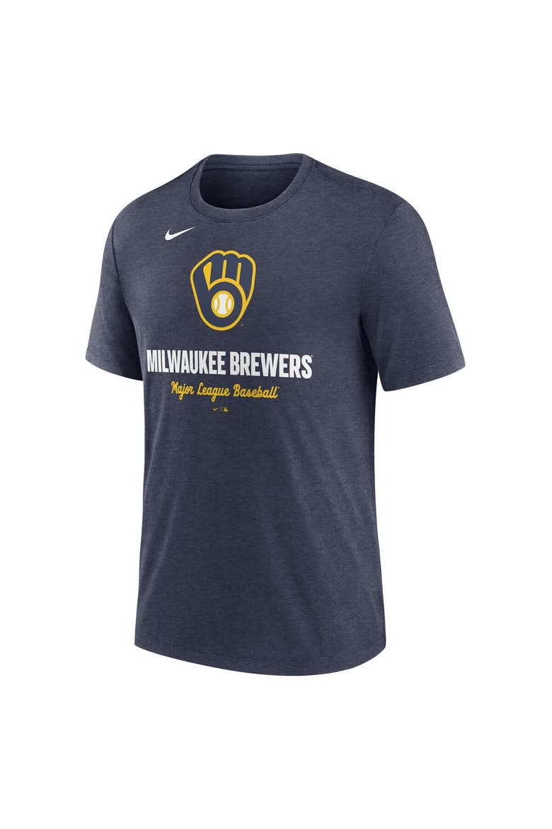 Men's Nike Heather Navy Milwaukee Brewers Logo Tri-Blend T-Shirt, Alternate, color, Heather Navy