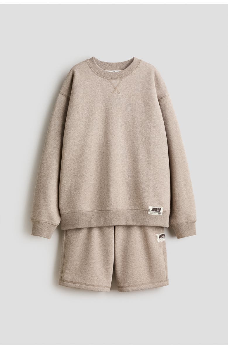 H&M 2-piece sweatshirt and sweatshorts set, Main, color, Beige Melange