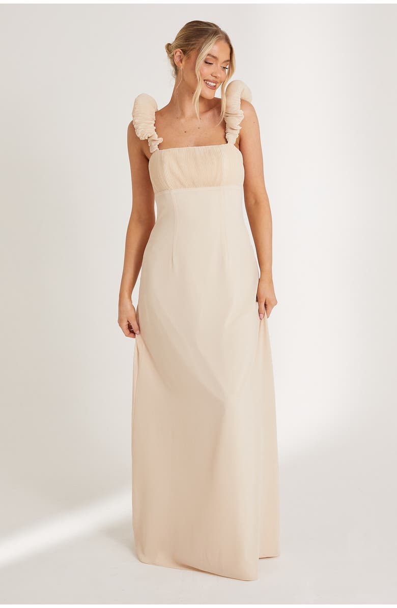 Six Stories Pleated Shoulder Bridesmaid Dress, Main, color, Cream