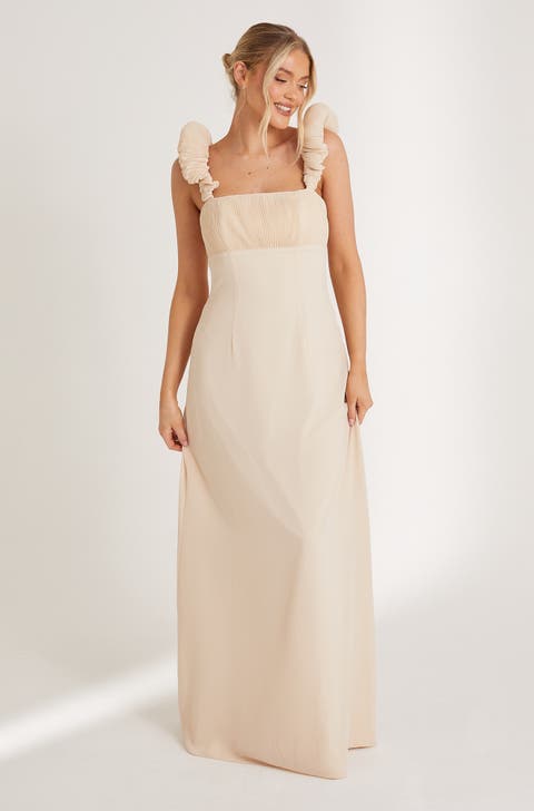 Pleated Shoulder Bridesmaid Dress