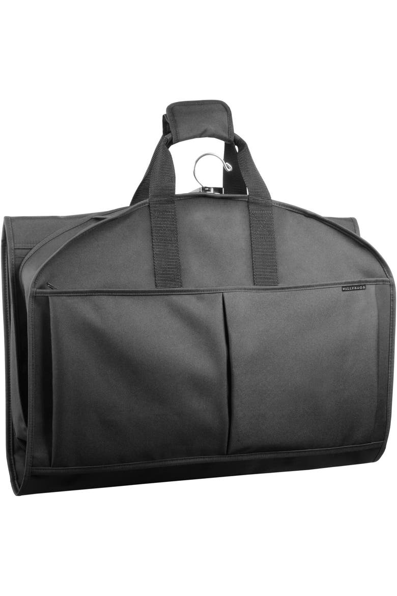 48" Deluxe Tri-Fold Travel Garment Bag with three pockets, Main, color, Black