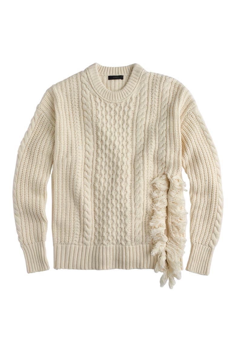 Fringe Detail Cable Knit Sweater, Alternate, color, IVORY