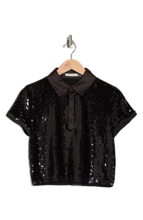 Alice And Olivia Alice + Olivia Sequin Knit Polo In Black