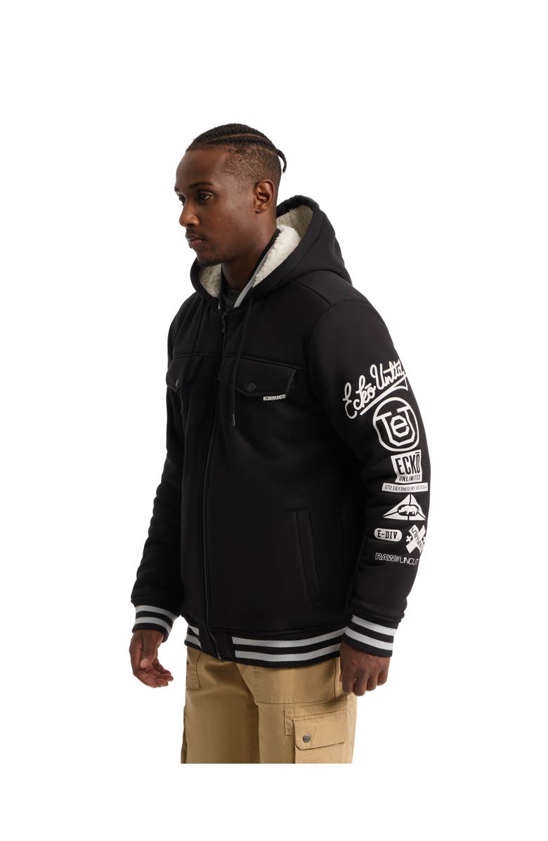 Ecko Unltd. Men's Reknown faux shearling Varsity Jacket, Alternate, color, Black