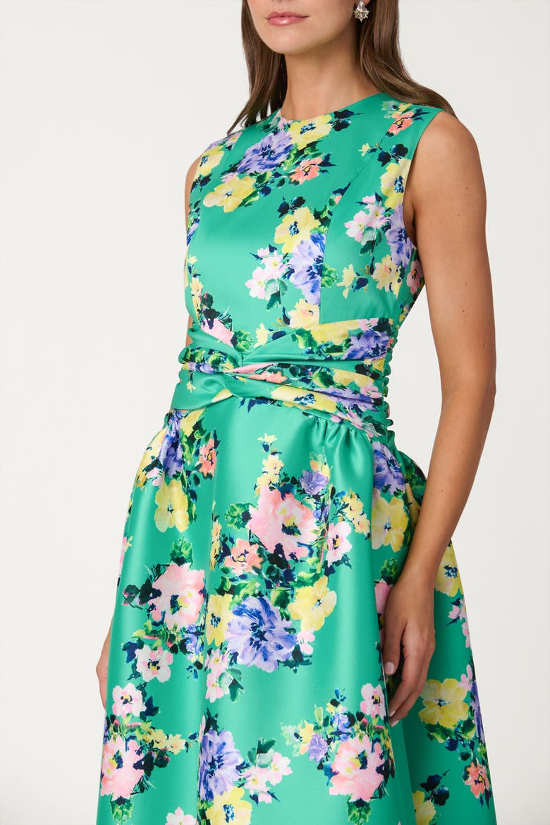 Midnight Bouquet Floral Mikado Estrella Dress, Alternate, color, Vibrant Green Multi