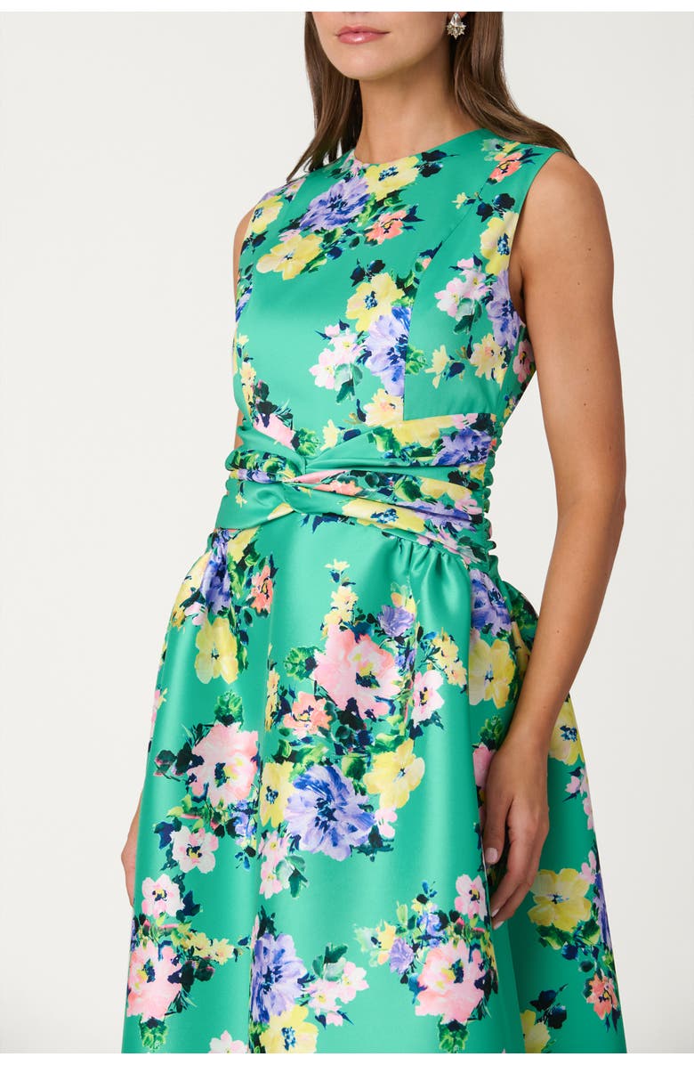 Shoshanna Midnight Bouquet Floral Mikado Estrella Dress, Alternate, color, Vibrant Green Multi