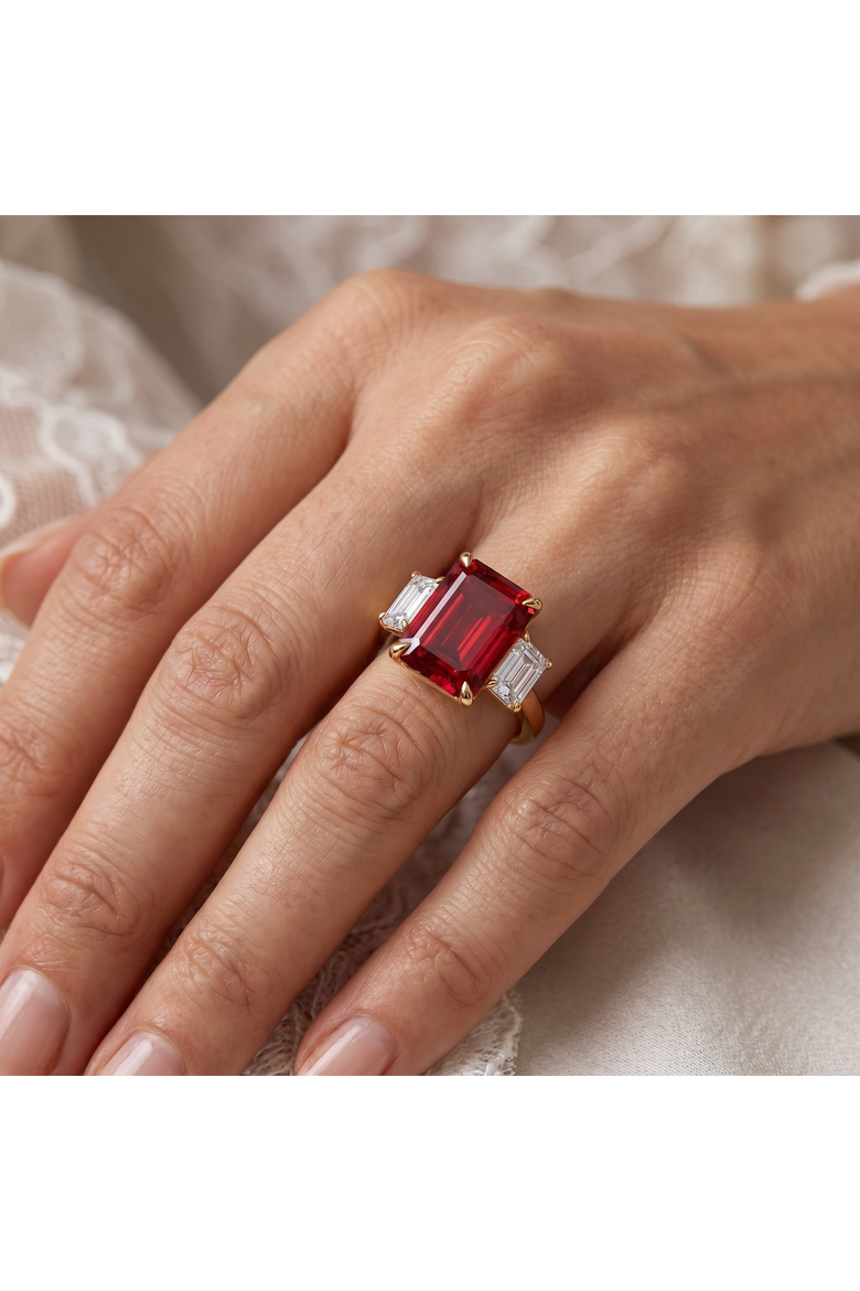 13Ct Ruby & Diamond Ring Lab Grown, Alternate, color, 14k Yellow Gold