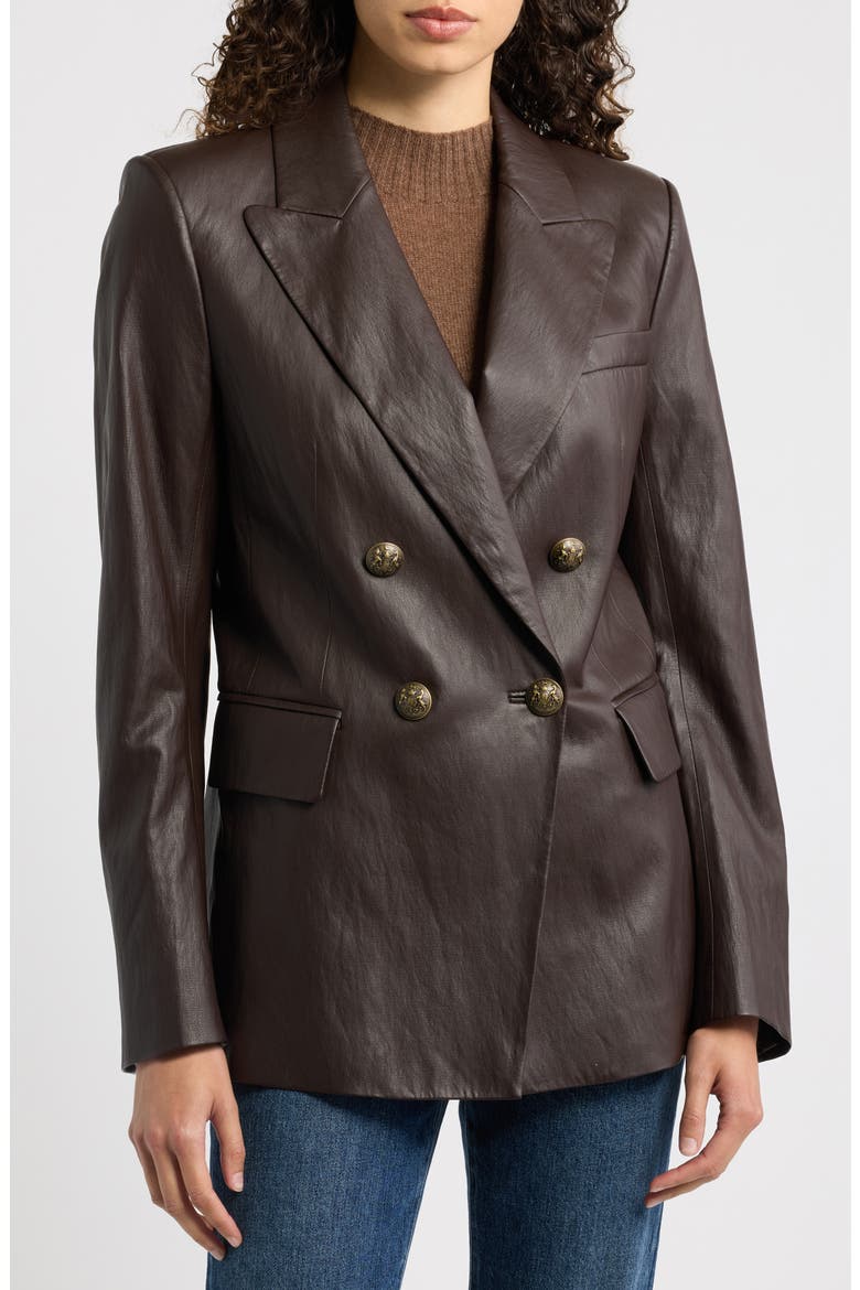 Alyson Faux Leather Double Breasted Blazer, Alternate, color, DARK BROWN