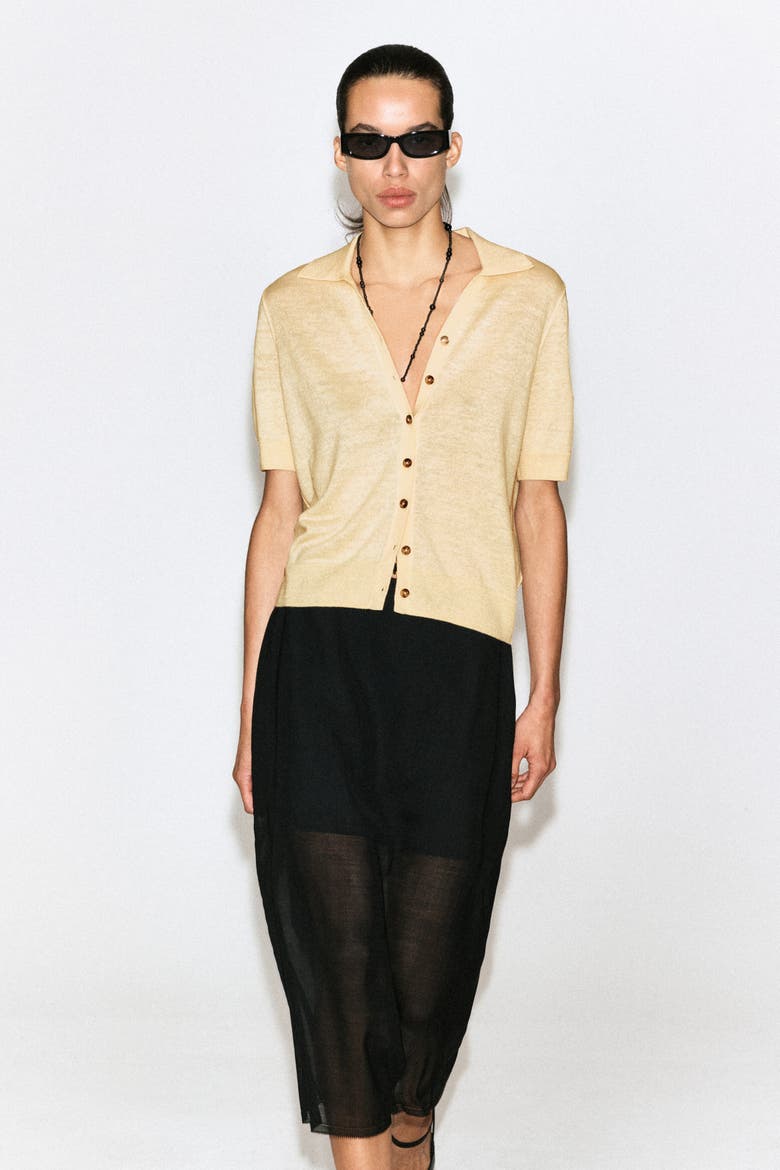 Knitted Linen-merino Short-sleeved Shirt, Main, color, YELLOW