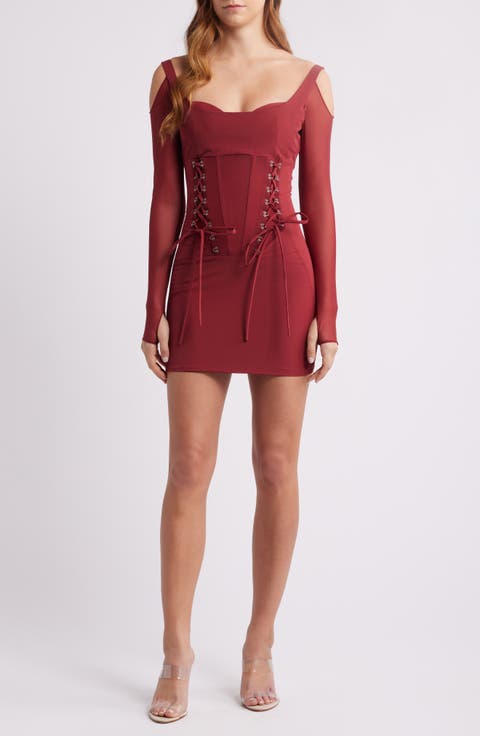 Long Sleeve Lace-Up Corset Minidress (Regular & Long)