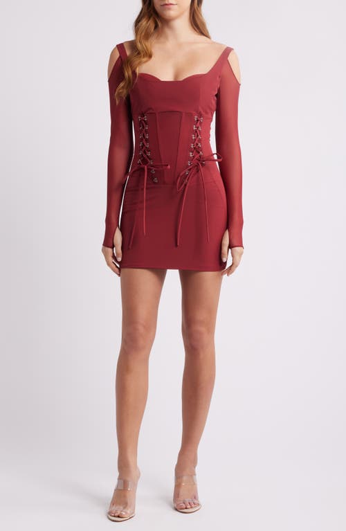 Mistress Rocks Long Sleeve Lace-up Corset Minidress In Cherry