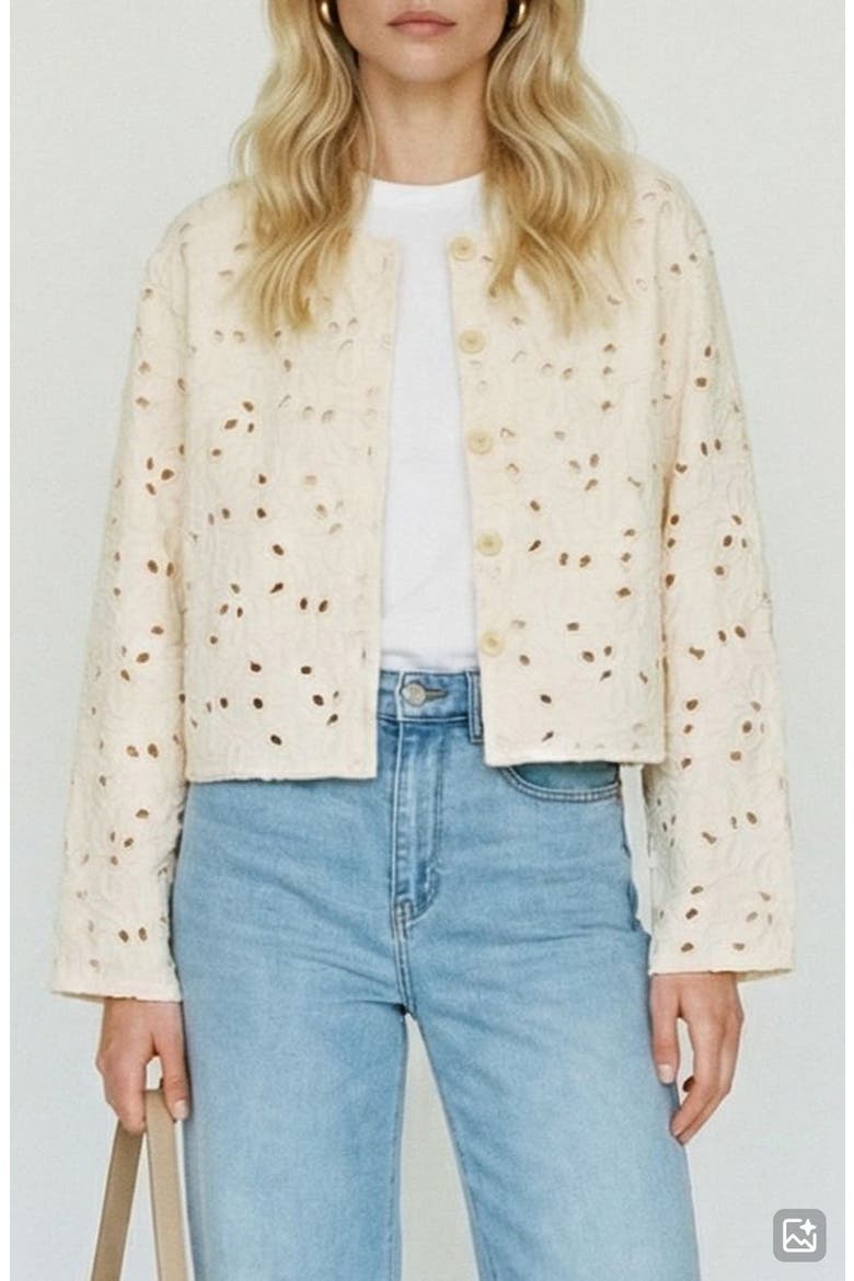 Karly Cotton Broderie Jacket, Main, color, ECRU