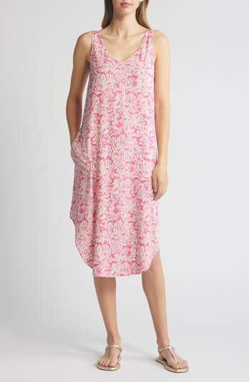 Nic + Zoe Abstract Animal Print Live-in Midi Tank Dress In Pink Multi