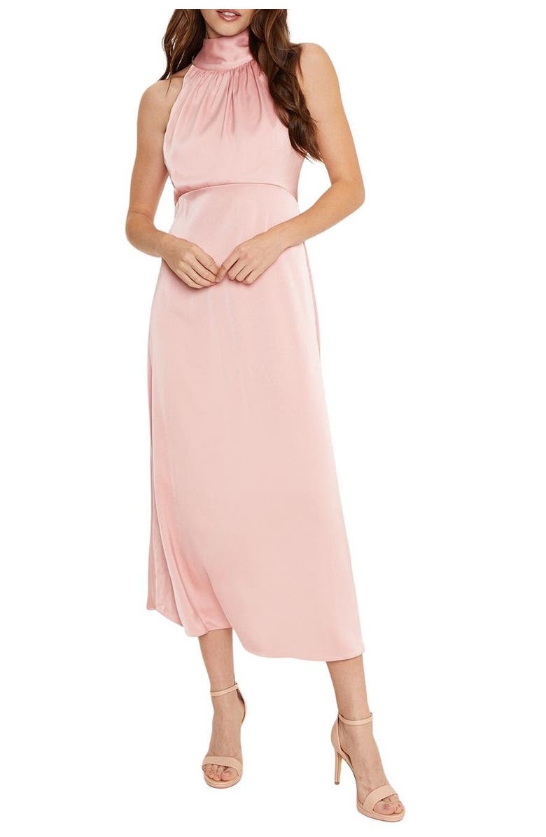 Oasis Satin Halter Neck Midi Bridesmaid Dress, Alternate, color, Blush