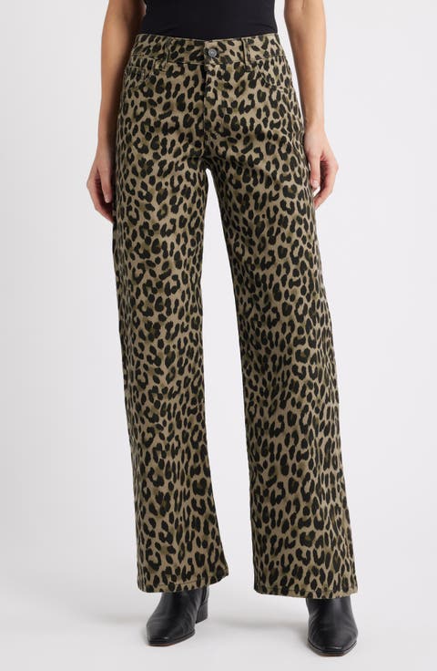 Sabrina Wide Leg Jeans (Green Leopard)