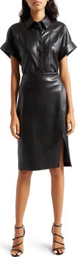 ALICE + OLIVIA Edyth Faux Leather Snap-Up Shirt