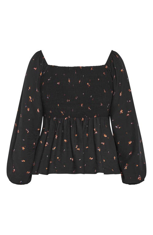 City Chic Gigi Floral Long Sleeve Blouse In Black