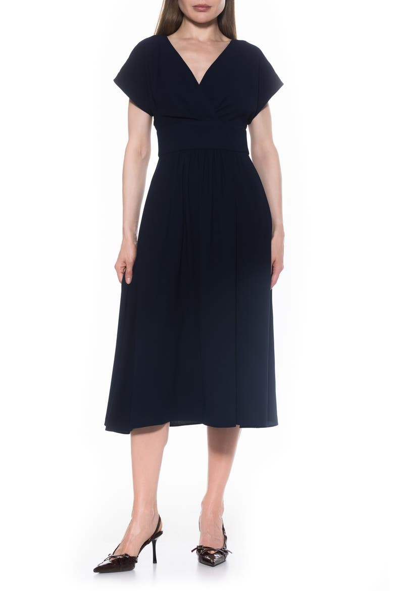Ava Short Sleeve Fit & Flare Midi Dress, Main, color, NAVY