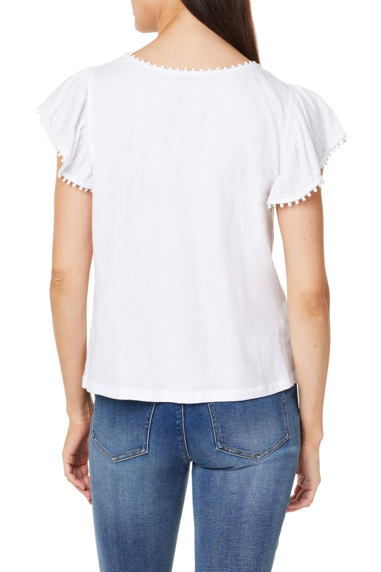 Pompom Flutter Sleeve Cotton Top, Alternate, color, BRIGHT WHITE