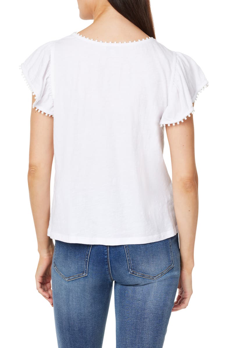 CURVE APPEAL Pompom Flutter Sleeve Cotton Top, Alternate, color, Bright White