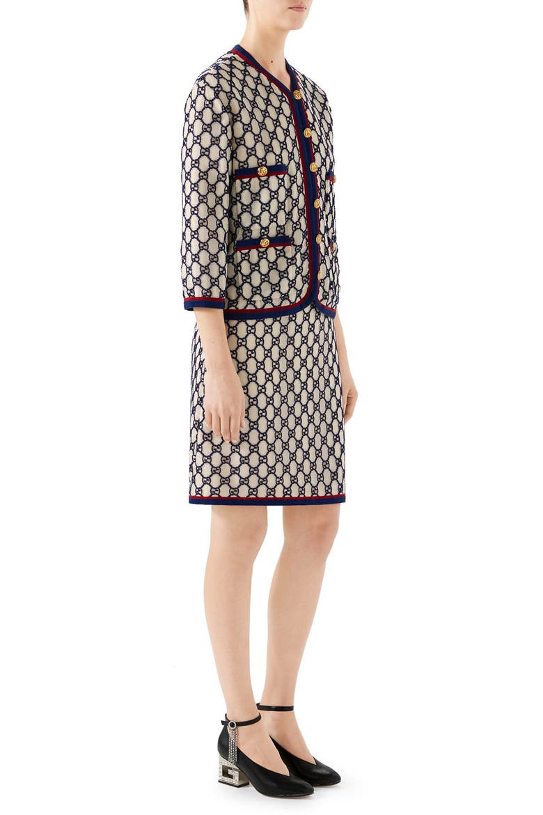 GG Macramé Crop Jacket, Alternate, color, WHITE MAGNOLIA/ BLUE