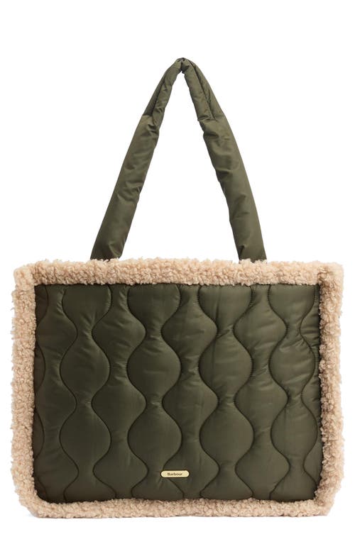 Barbour Marnie Quilted Tote With Faux Shearling Trim In Green
