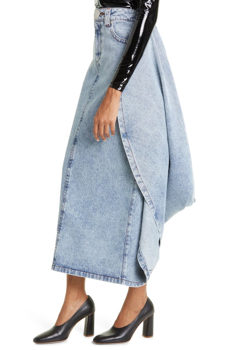 Denim Maxi Skirt with Train, Alternate, color, BLUE