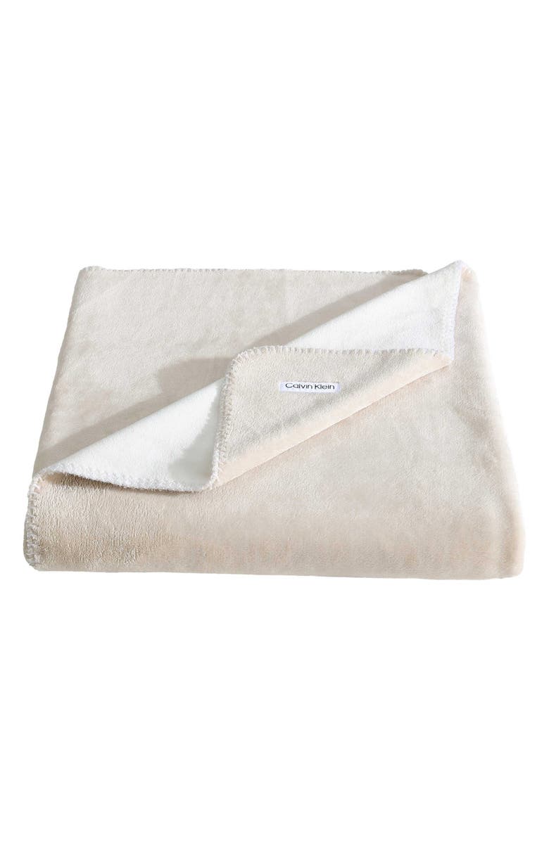 Calvin Klein Home Modern Reversible Throw Blanket, Main, color, Light Beige
