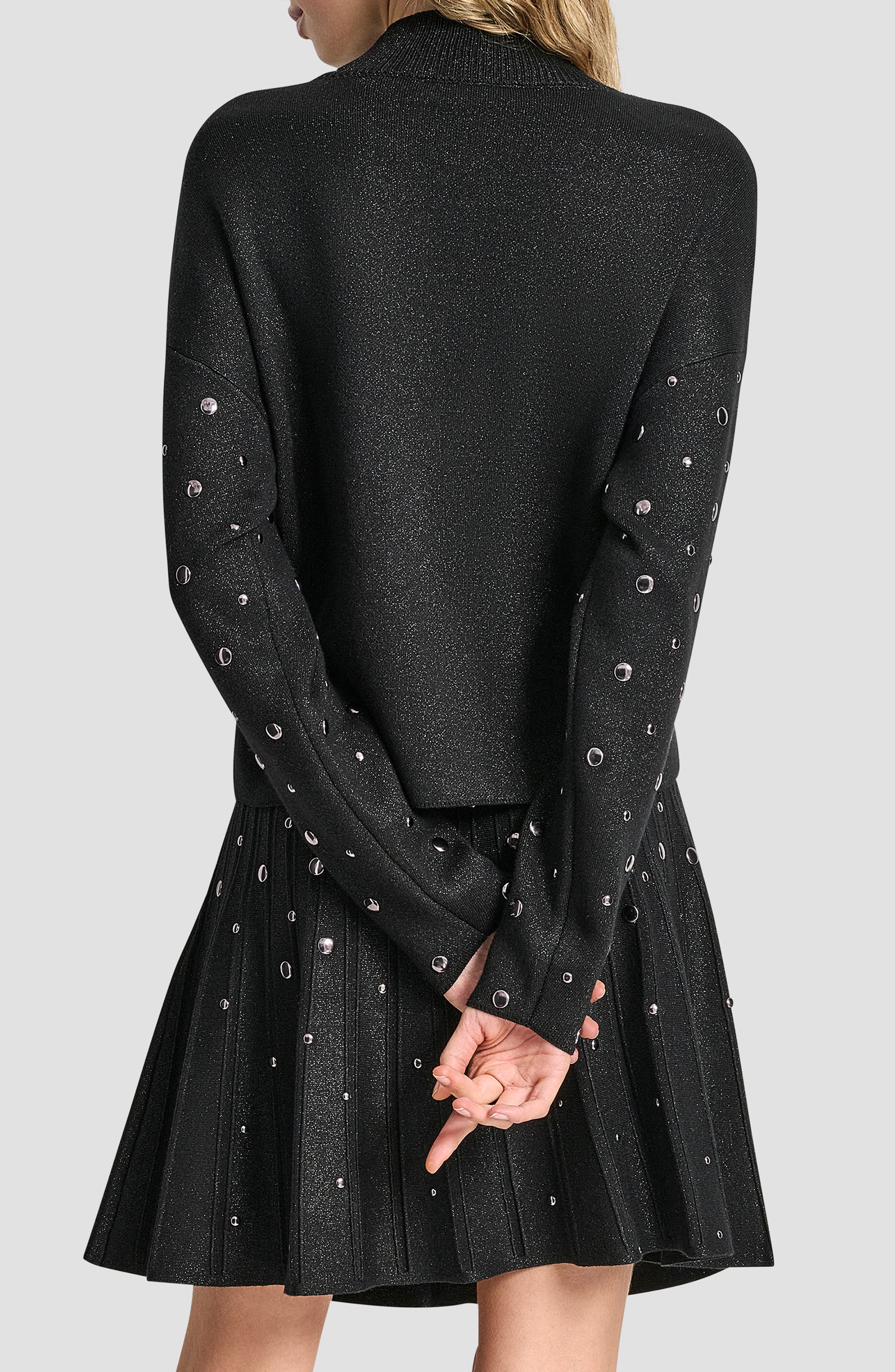 Studded Metallic Mock Neck Sweater - image 2