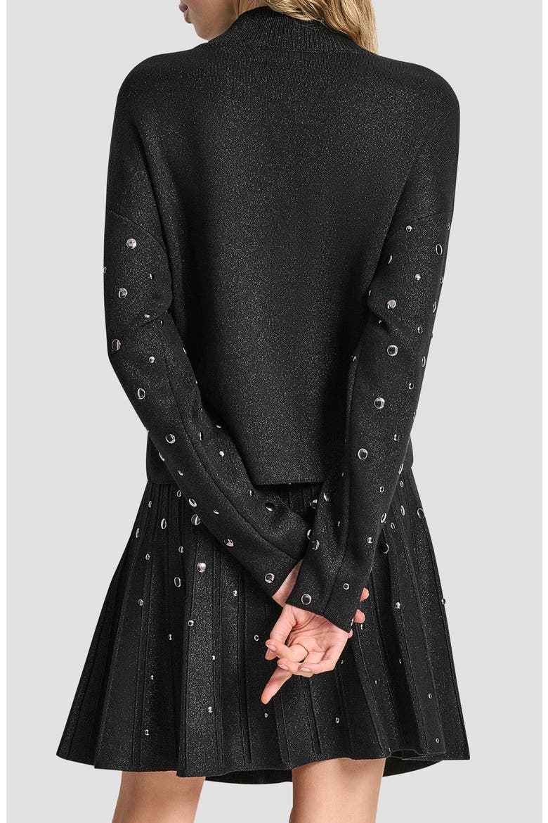 Studded Metallic Mock Neck Sweater, Alternate, color, BLACK