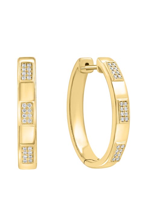 14K Yellow Gold Geometric Bar Diamond Hoop Earrings