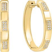 EFFY 14K Yellow Gold Geometric Bar Diamond Hoop Earrings