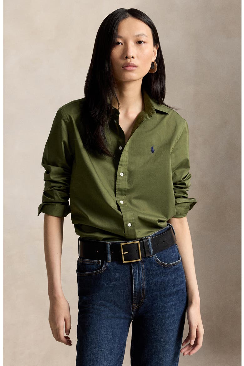 Classic Fit Cotton Twill Button-Up Shirt, Alternate, color, DENSE OLIVE