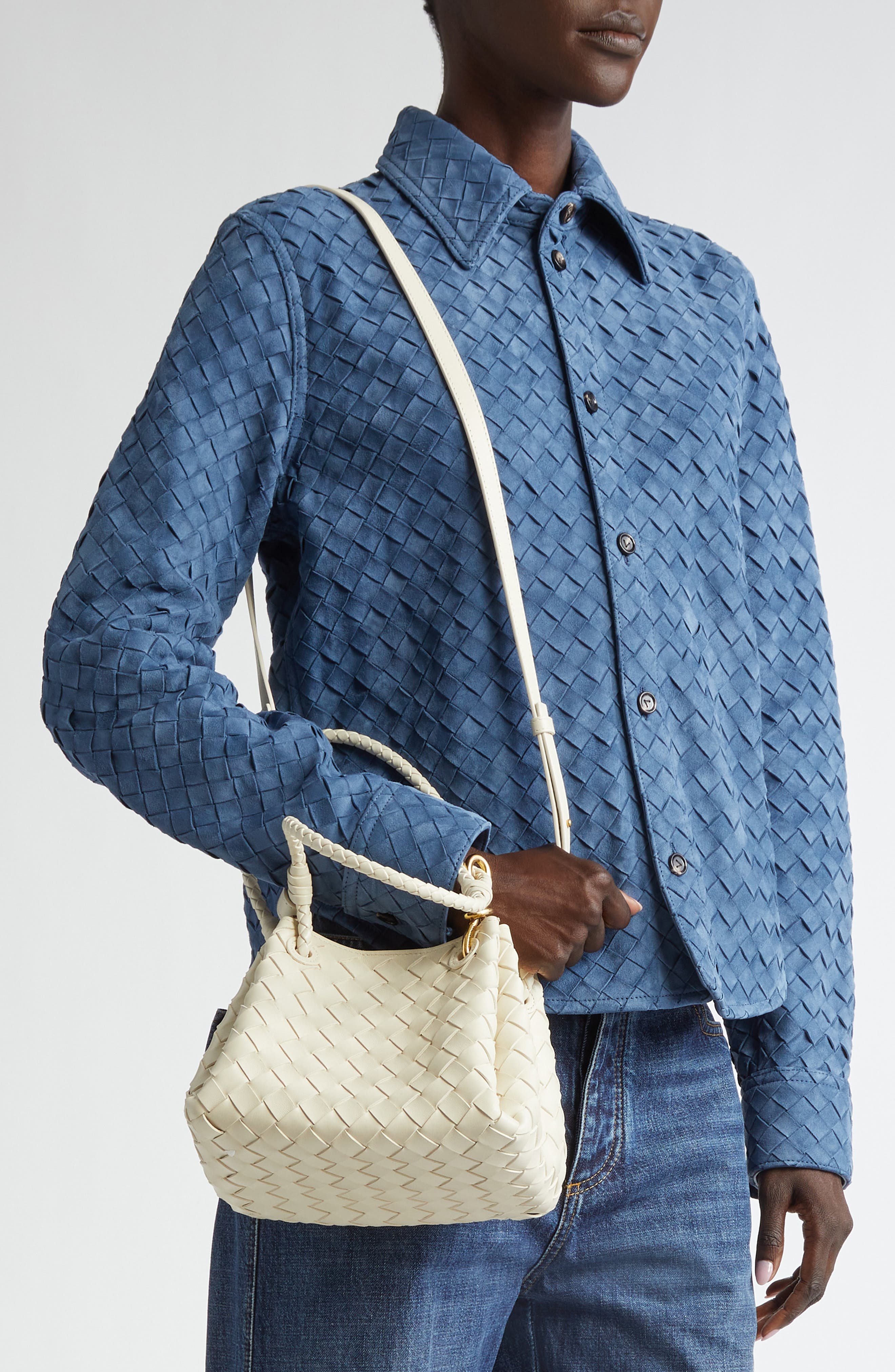 Bottega Veneta Small Andiamo Intrecciato Leather Crossbody Bag, Alternate, color, Sea Salt