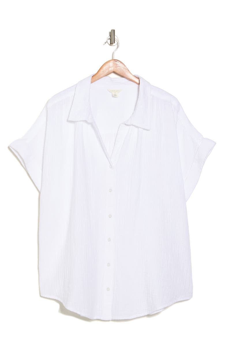 Caslon<sup>®</sup> Duo Gauze Camp Shirt, Alternate, color, White