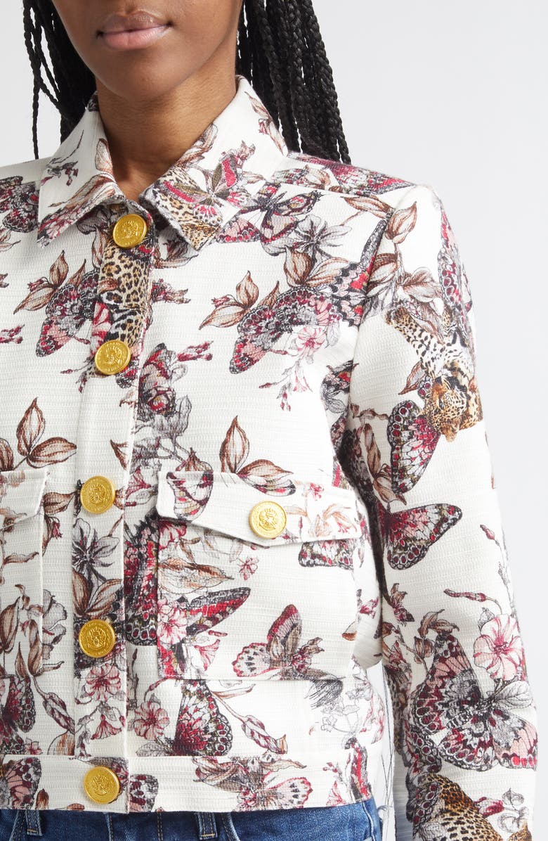 L'AGENCE Nyx Print Crop Jacket, Alternate, color, White Multi Large Butterfly