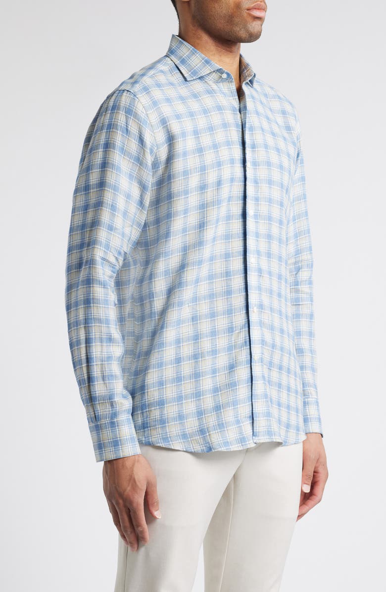 Peter Millar Ravello Tailored Fit Check Linen Button-Up Shirt, Alternate, color, Angelite