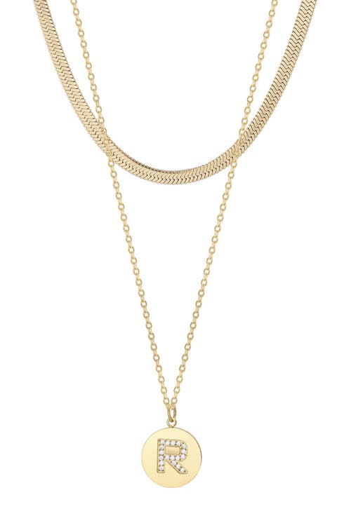 Set of 2 Initial Pendant & Herringbone Necklaces