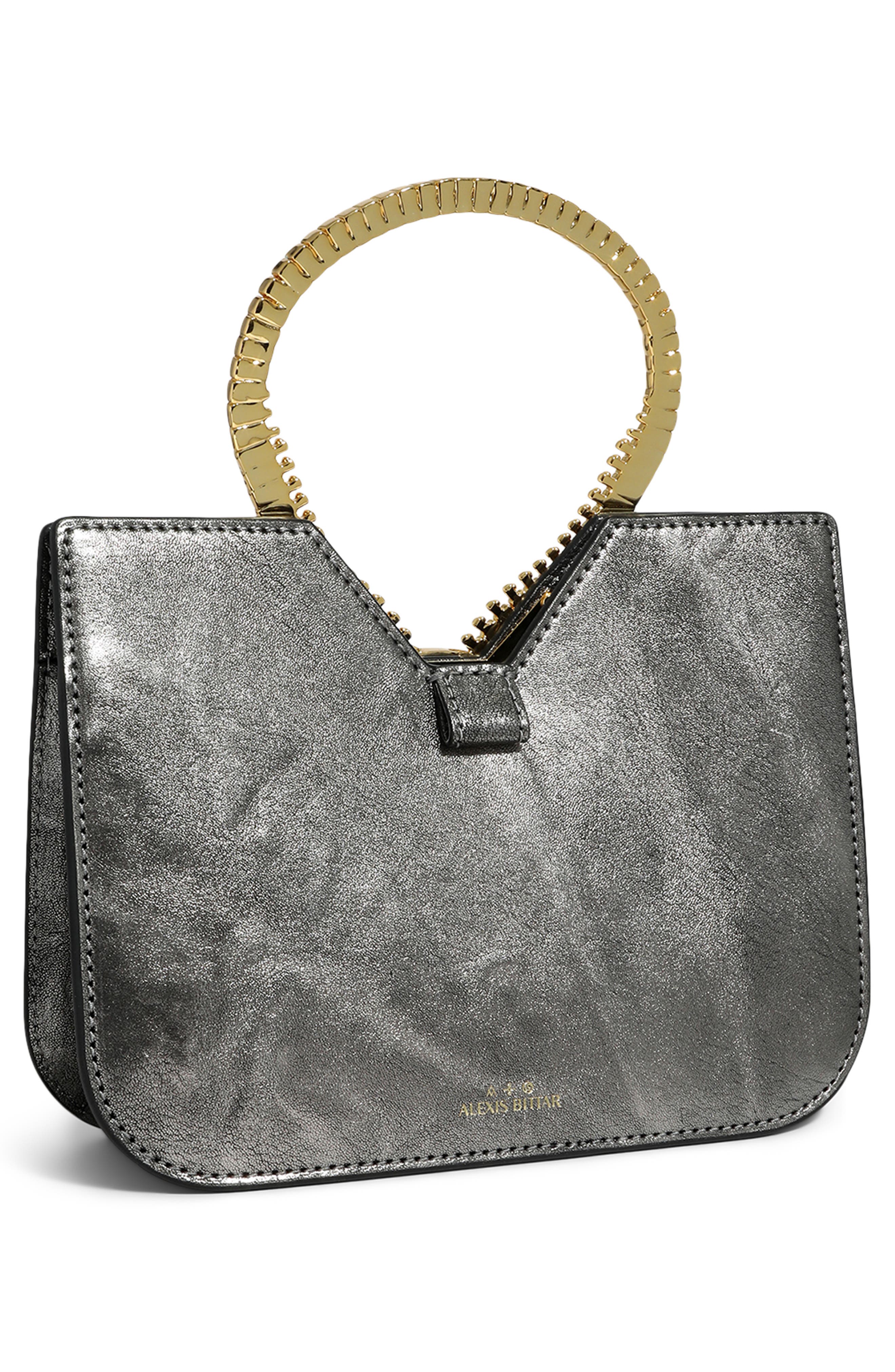 Zipper Leather Top Handle Clutch, Alternate, color, PEWTER
