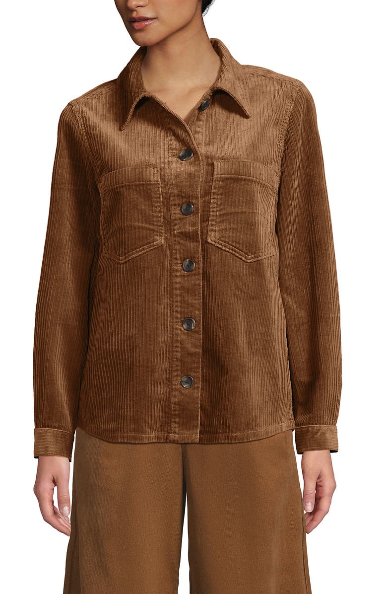 Lands' End Wide Wale Corduroy Shirt Jacket, Main, color, Maple Toffee