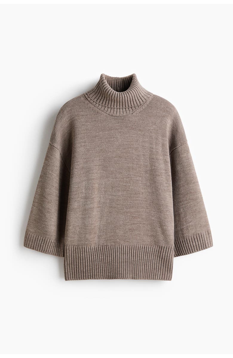H&M Fine-knit Polo-neck Jumper, Main, color, Taupe