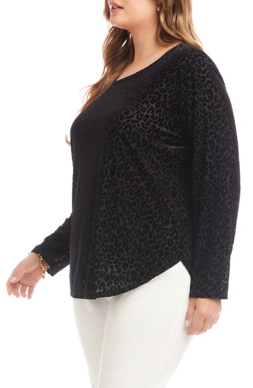 Karen Kane Leopard Spot Velvet Burnout Shirttail Top In Black