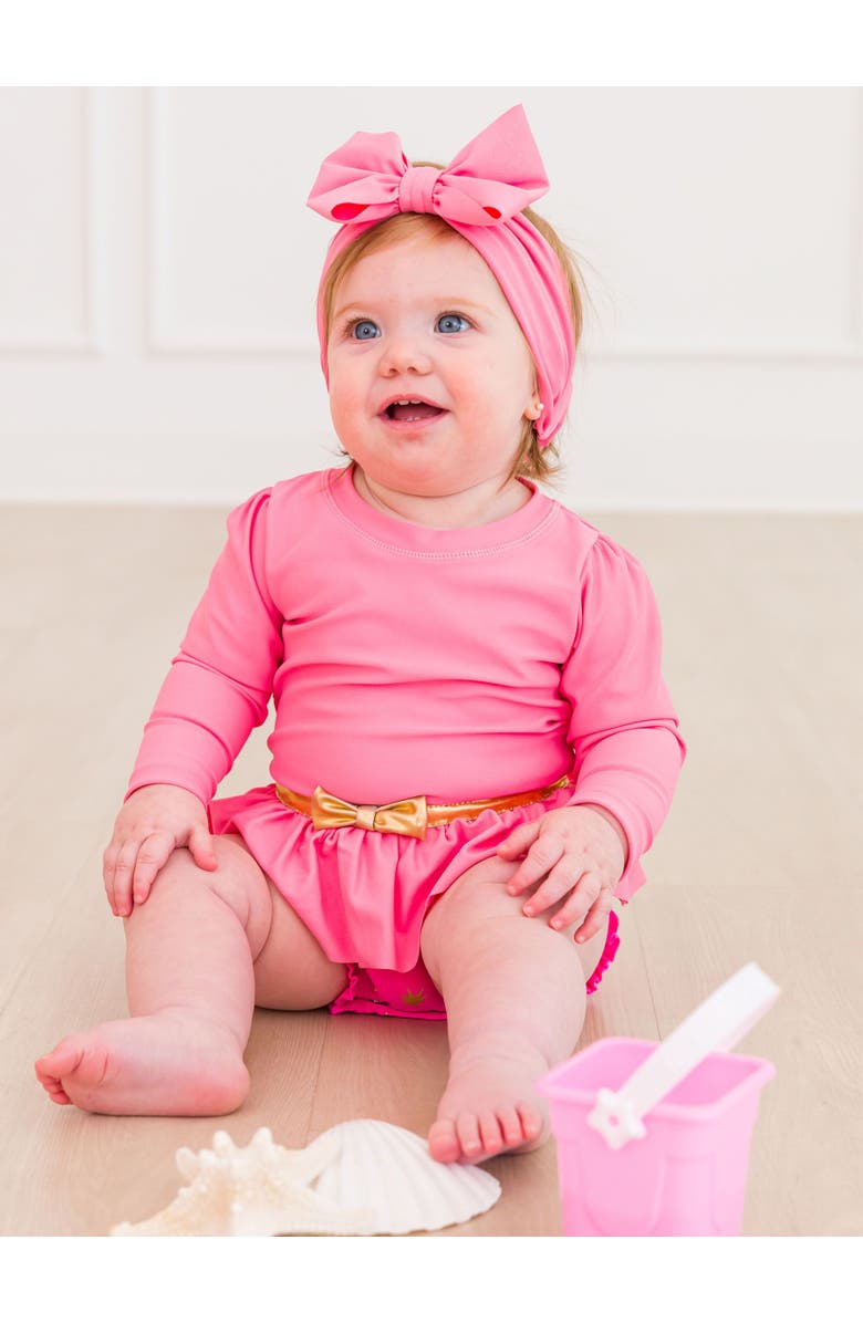 RuffleButts Baby Girls UPF50+ Princess Long Sleeve Bow Skirted One Piece Swimsuit, Alternate, color, Royal Pink Princess