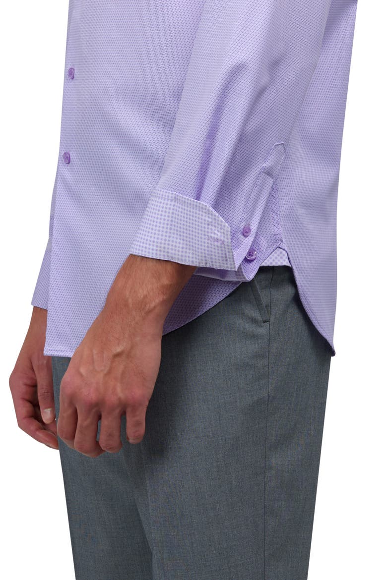 Slim Fit Broken Stripe Print Recycled Performance Stretch Dress Shirt, Alternate, color, WHITE PURPLE